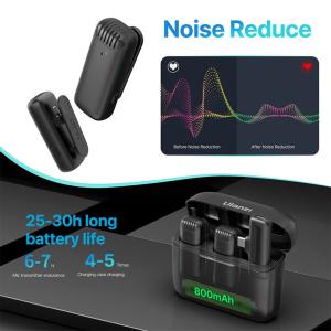 Ulanzi J12 Wireless Lavalier Microphone System Audio Video Voice Recording Mic for iPhone Android Mobile Phone Laptop PC Live